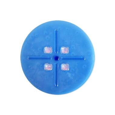 Grabstein Ornament & Rundes Grabmal Glas Dekoelement mit Kreuz in Blau