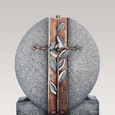 Granit Doppelgrab Grabdenkmal mit Bronze Symbol Kreuz & Floral