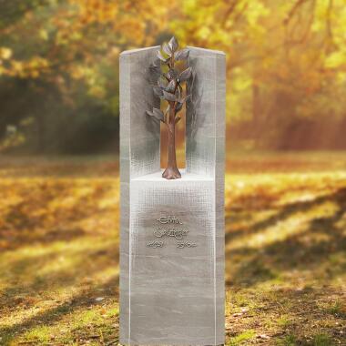 Günstiger Grabstein aus Kalkstein & Kalkstein Grabstein mit Bronze Lebensbaum für ein Urnengrab