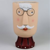 Pflanzkopf 'Mann mit Brille', grau, Ø 25 x H 44 cm
