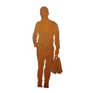 Rost Metall Gartenfigur Mann mit Einkauf Florian / nur Figur