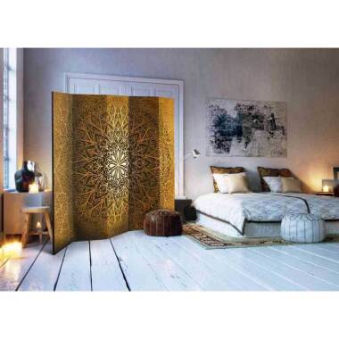 Spanische Wand mit Mandala Muster Braun und Goldfarben