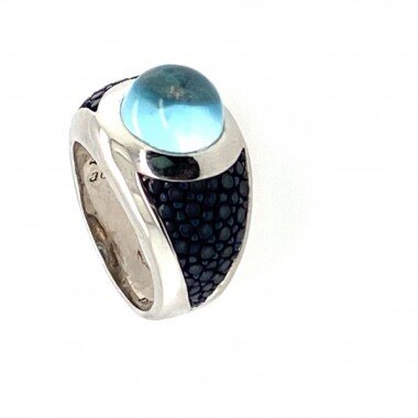 Sunrise Sterling Silber Ring rhodiniert mit Topas blau und Rochen...