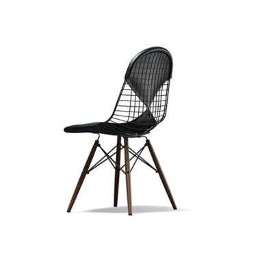 Vitra Wire Chair DKW-2 Ahorn dunkel, Leder 66 nero Sitzhöhe 43 cm