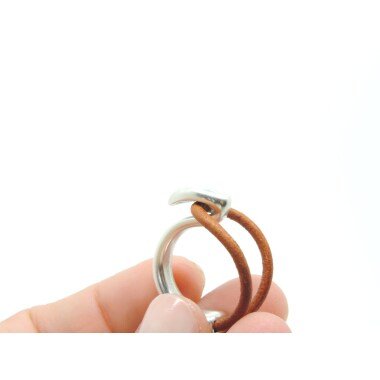 Brauner Lederring, Metall Und Uno De 50 Style Schmuck, Unisex Ring