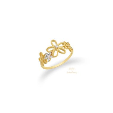 Diamant Blumen Ring, 14K Gold Minimalist