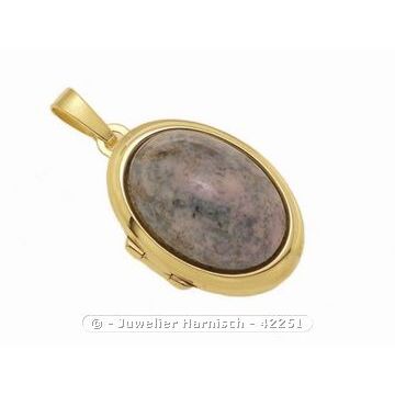 Glas rosa-grau-schimmer Cabochon Gold 750 Medaillon