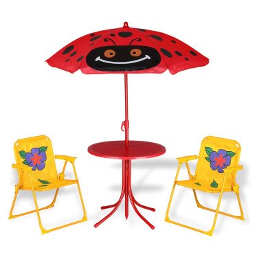 Kindersitzgruppe Beetle 2 Stühle und 1 Tisch / höhenverstellbarer Sonnenschirm
