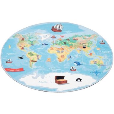 Kinderteppich Weltkarte, Böing Carpet, rund