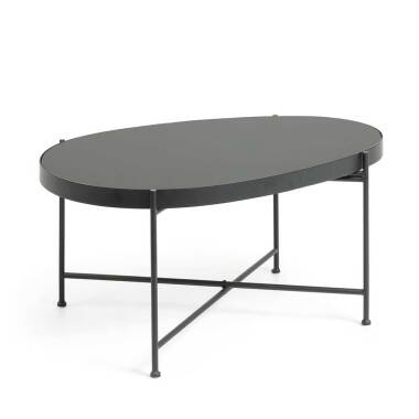 Ovaler Tisch in Schwarz Stahl Glasplatte
