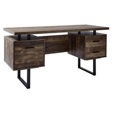 Schreibtisch , Schwarz, Eiche , Metall , 3 Schubladen , rechteckig , U-Form