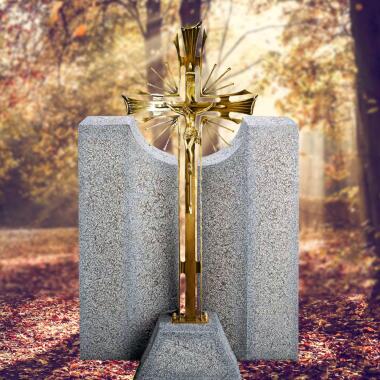 Ausgefallener Grabstein in Gold & Grabdenkmal aus Granit mit Bronze Grabkreuz