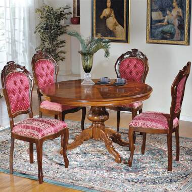 Barockstuhl & Runder Tisch und 4 Stühle im Barock Design Rot und Nussbaum