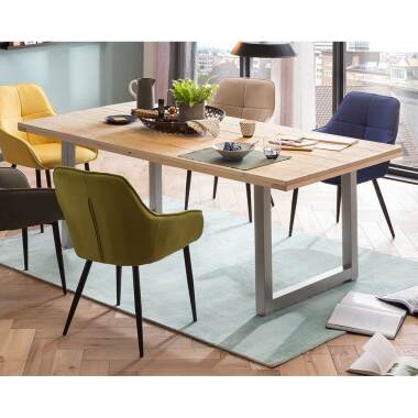 Design Tisch & Gerüstholz Tisch mit Metall Bügelgestell Antiksilber modernem