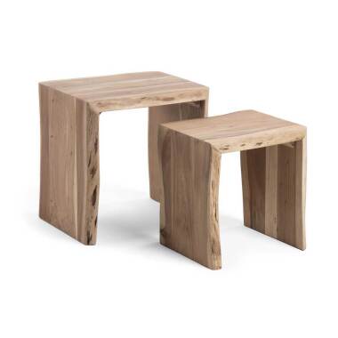 Designer Satztisch & Beistelltisch Set aus Akazie Massivholz Wangen (zweiteilig)