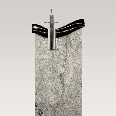 Einzigartiger Steinmetz Grabstein aus Granit mit Edelstahl Kreuz Calvino