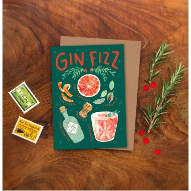 Gin Fizz Weihnachtskarte/Illustrierte Cocktail