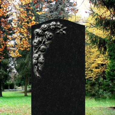 Grabstein aus Granit in Schwarz & Romantischer Grabstein mit Blumen schwarz