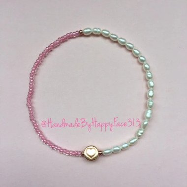 Kathrin Armband Süsswasser Perlen, Rocailles in Pale Pink, Hämatit Perlen