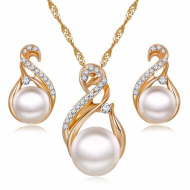 Mode Perle Schmuck Set Kristall Halskette Ohrring Damen Statement Braut Hochzeit Accessoires