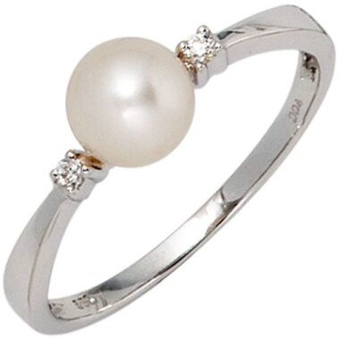 Perlenring mit Diamanten Weißgold 585