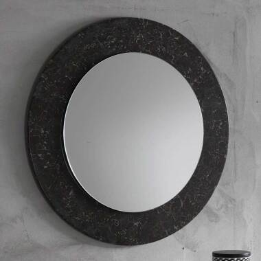 Runde Spiegel & Runder Wandspiegel mit Steinrahmen Dunkelgrau und Beige