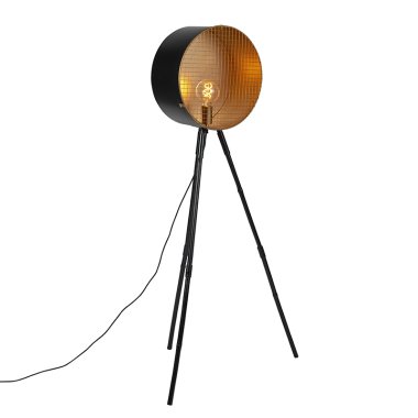 Vintage Stehlampe auf Bambusstativ schwarz