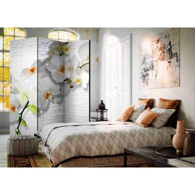 Wandregal Würfel aus Massivholz & Spanische Wand mit Orchideen Motiv 135