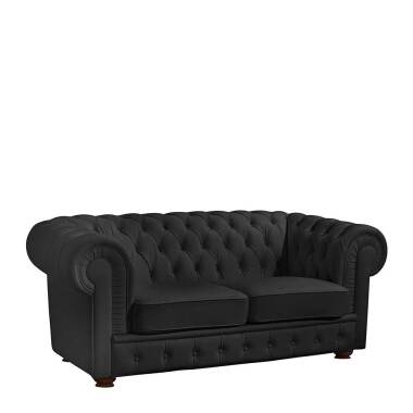 Wohnzimmer Couch schwarz aus Kunstleder Chesterfield