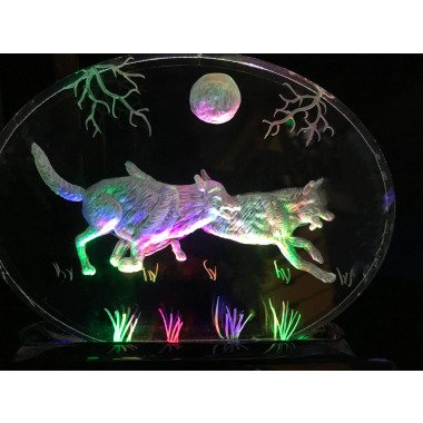 Wolf Radierung Handgraviert in 3D Wölfe Laufen