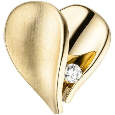 Anhänger Herz 585 Gold Gelbgold teilmatt 1 Diamant Brillant Herzanhänger CJ