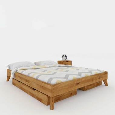 Dachschrägen Bett aus Wildeiche Massivholz Schubladen