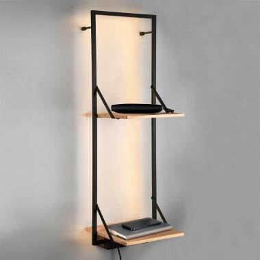 Design Holzwandboard & Hängeregal mit LED Beleuchtung Holzoptik und Schwarz