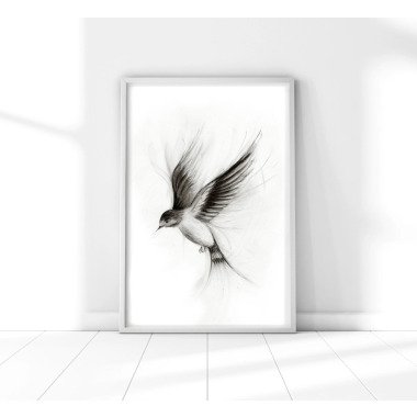 Fliegende Schwalben Druck, Schwarz Weiß Zeichnung