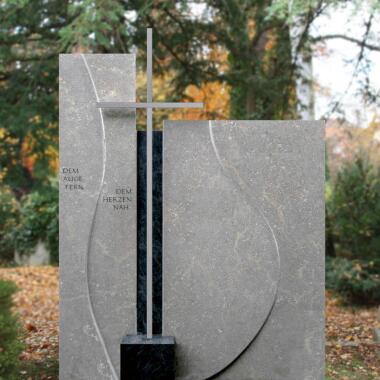 Grabmal Naturstein modern mit Edelstahl Kreuz Ponto