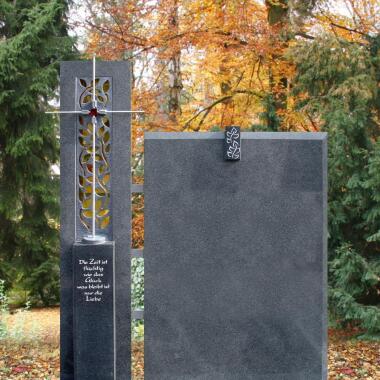 Grabstein für Doppelgrab mit Kreuz & Zweiteiliges Granit Doppelgrabmal