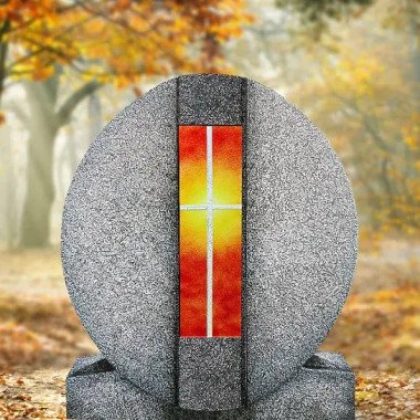 Granit Doppelgrab Grabdenkmal mit Glas Symbol