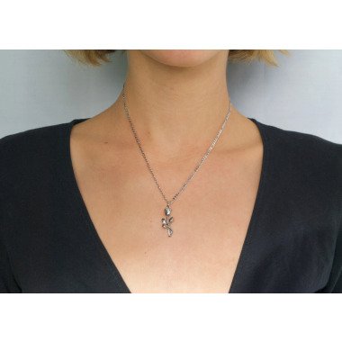 Halskette Mit Rosenblume Silber, Figarokette Anhänger Flower Charm Necklace