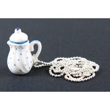 Kaffeekanne Teekanne Kette Tee Miniblings 80cm Kanne Porzellan Pünktchen Blau