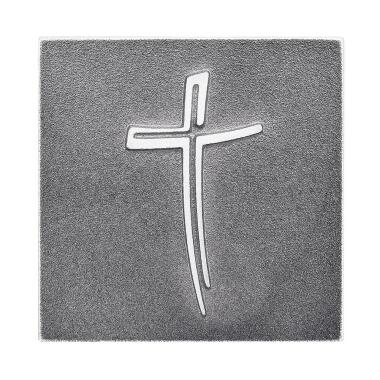 Kleine Bronze/Alu Tafel als Grabornament mit Kreuz Tafel Kreuz / Aluminium sch