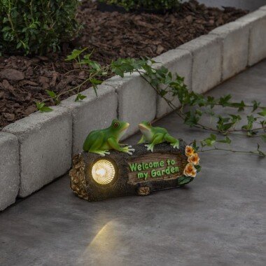 LED Solar Figur Froggy 2 Frösche auf Baumstumpf
