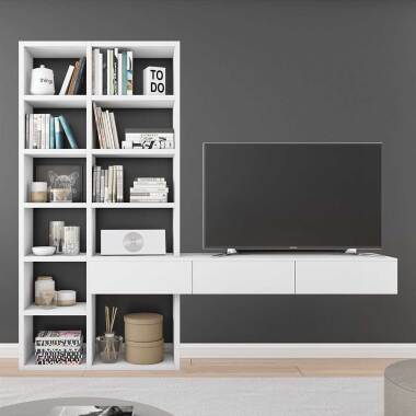 Moderne Wandregal & TV Regal in Weiß lackiert modern