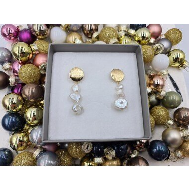 Ohrringe Mit 3 Perlen, Perlenohrringe, 18K Vergoldetes Messing, Süßwasserperle