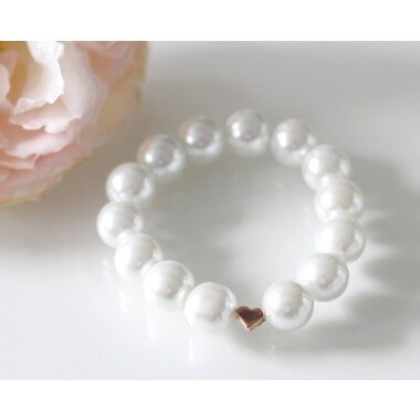 Perlenarmband Weiß Herz Farbe Rosegold, Perlen 12mm, Armband Damen