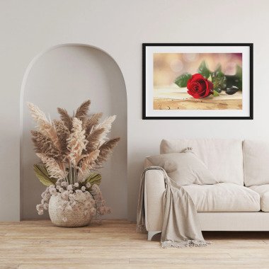 Rose auf Holztisch, Gerahmtes Bild Gre 100x70 cm