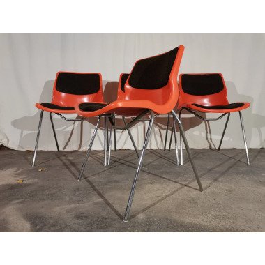 Stapelbare Orange Vintage Stühle, Meblo