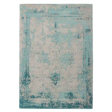 Vintage Teppich aus Chenillegewebe Türkis und Beige