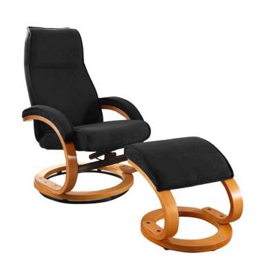 Designer-Relaxsessel & Drehbarer Design Sessel in Schwarz Microfaser Fußhocker