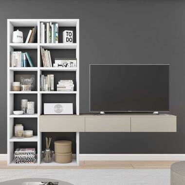 Fernseher Regal in Weiß und Beige modern