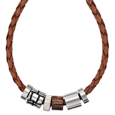 Holzkette aus Holz & SIGO Collier Halskette Leder braun mit Edelstahl und Holz 45 cm Kette